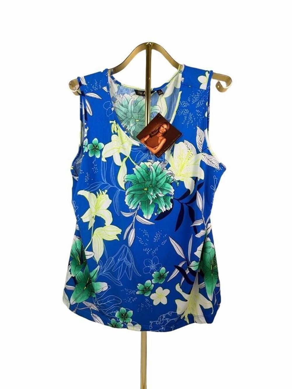 IMAN Global Chic Tank Top Size 1X Blue Floral Scoop Neck Sleeveless